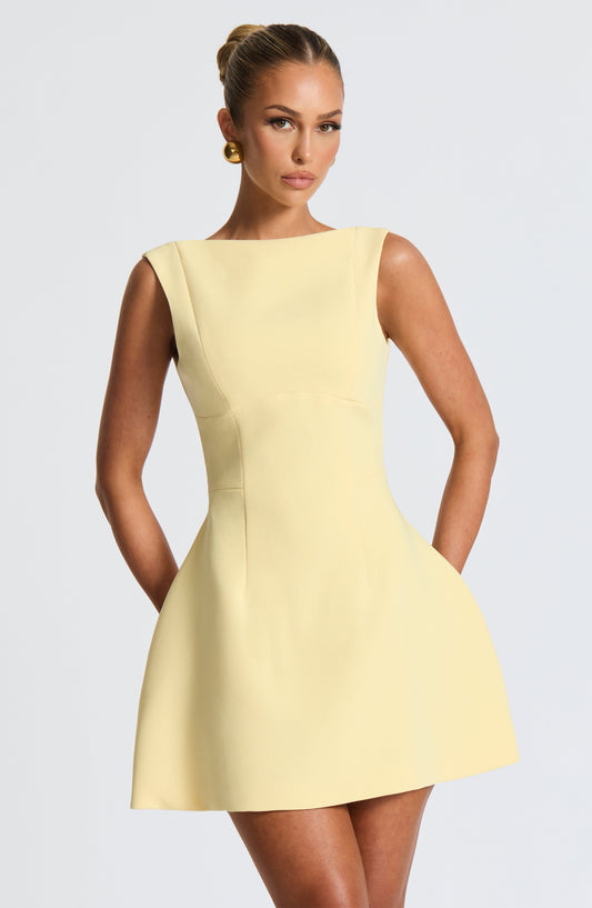 Vestido Mini Amarillo Crepé Burbuja Laura