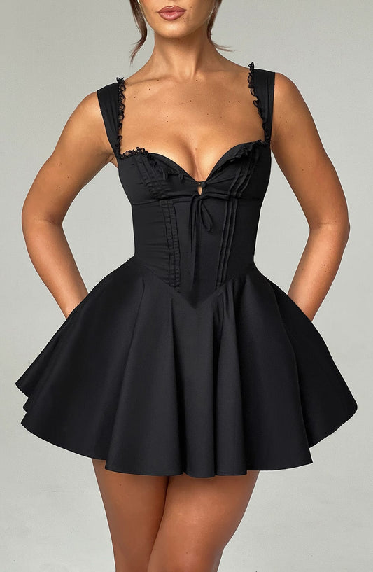 Vestido Mini Negro Corsé Lazo Antonela