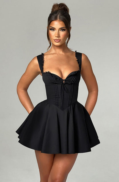 Vestido Mini Negro Corsé Lazo Antonela