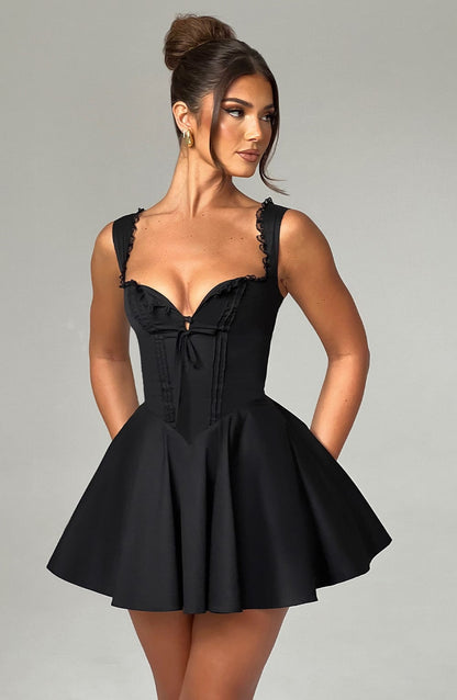 Vestido Mini Negro Corsé Lazo Antonela