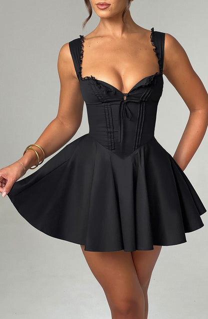 Vestido Mini Negro Corsé Lazo Antonela