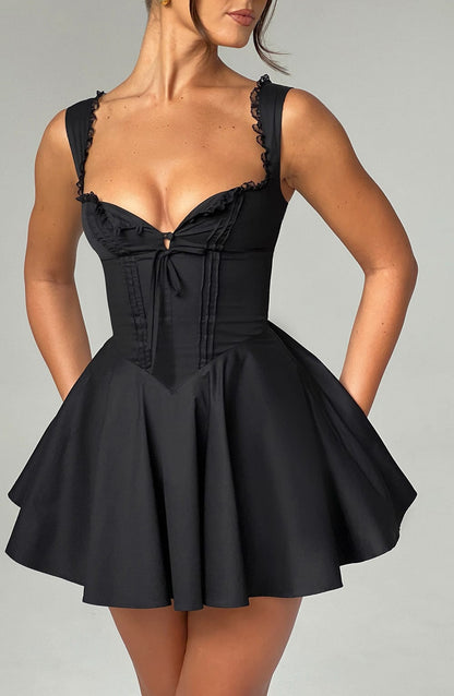 Vestido Mini Negro Corsé Lazo Antonela
