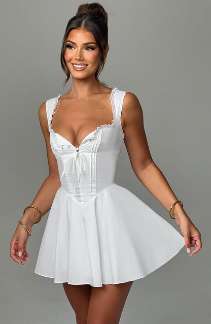 Vestido Mini Marfil Romántico Corsé Antonela