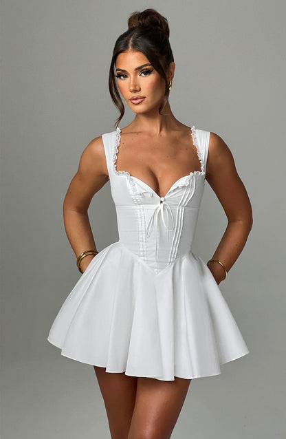 Vestido Mini Marfil Romántico Corsé Antonela