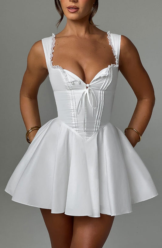 Vestido Mini Marfil Romántico Corsé Antonela