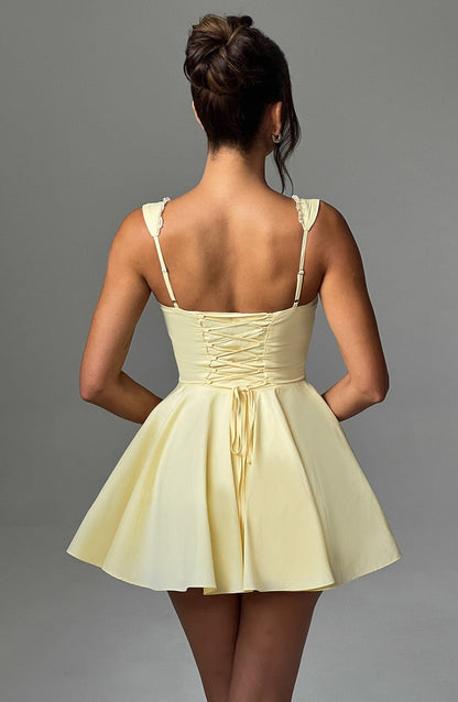 Vestido Mini Amarillo Corsé Botones Antonela