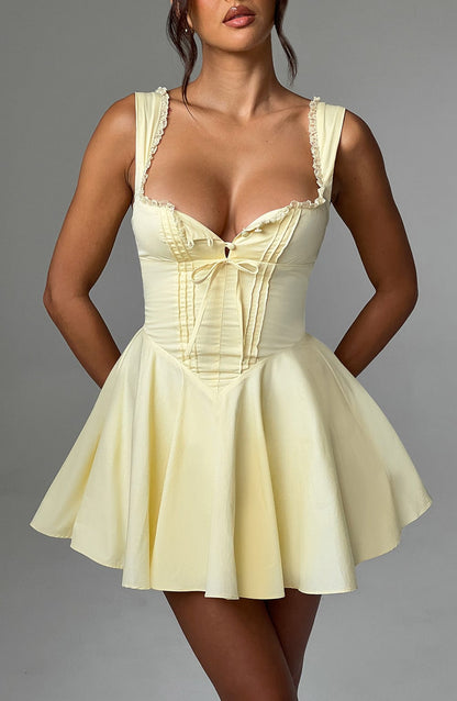 Vestido Mini Amarillo Corsé Botones Antonela