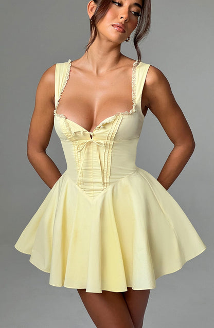 Vestido Mini Amarillo Corsé Botones Antonela