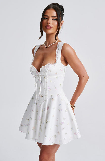 Vestido Mini Floral Corsé Botones Antonela