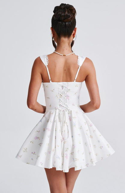 Vestido Mini Floral Corsé Botones Antonela