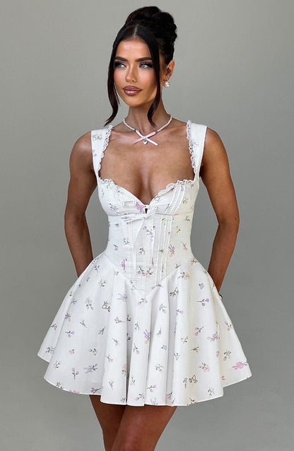 Vestido Mini Floral Corsé Botones Antonela