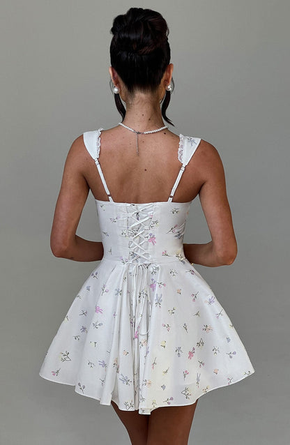 Vestido Mini Floral Corsé Botones Antonela