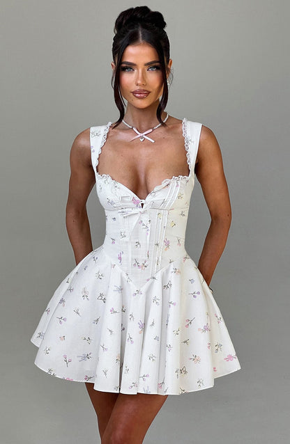 Vestido Mini Floral Corsé Botones Antonela