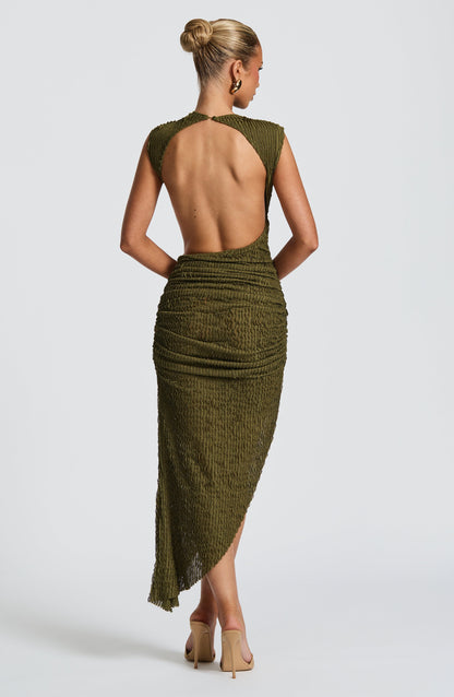 Vestido Midi Caqui Escote Corazón Afrodita