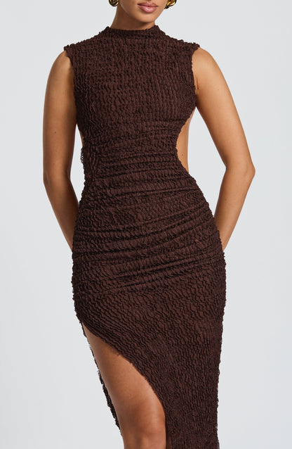 Vestido Midi Ciruela Escote Corazón Afrodita