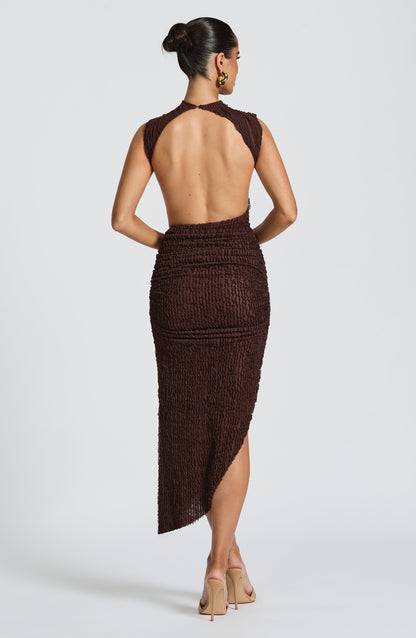Vestido Midi Ciruela Escote Corazón Afrodita
