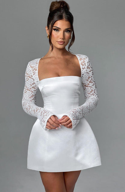 Vestido Mini Marfil Satén Burbuja Marina