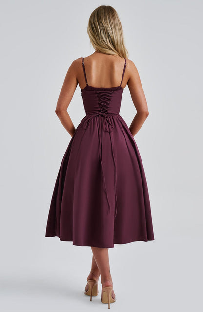Vestido Midi Vino Voilé Corsé Camila