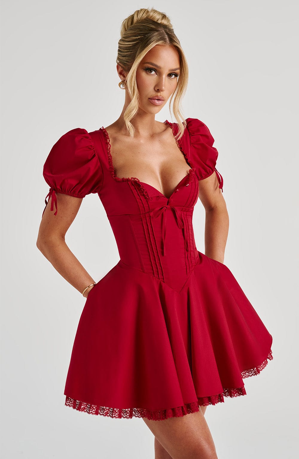 Vestido Mini Rojo Corsé Mangas Antonia