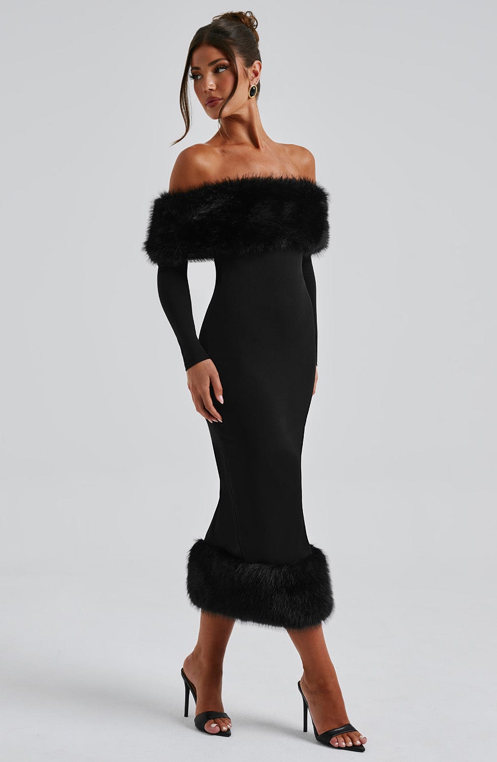 Vestido Midi Negro Bardot Piel Victoria