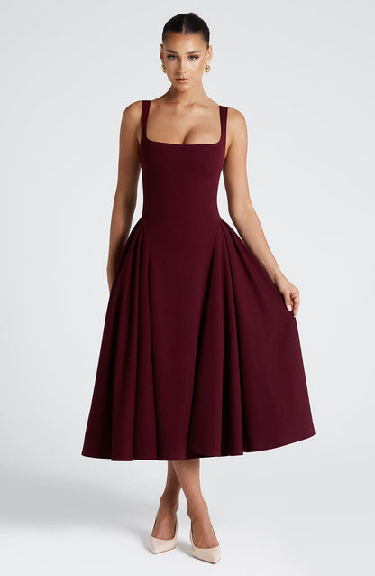 Vestido Midi Rojo Cereza Cuadrado Berta