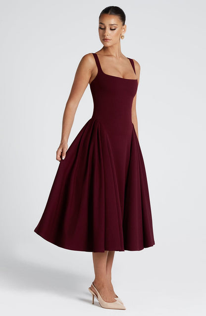 Vestido Midi Rojo Cereza Cuadrado Berta