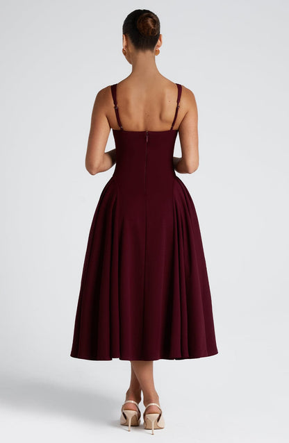 Vestido Midi Rojo Cereza Cuadrado Berta