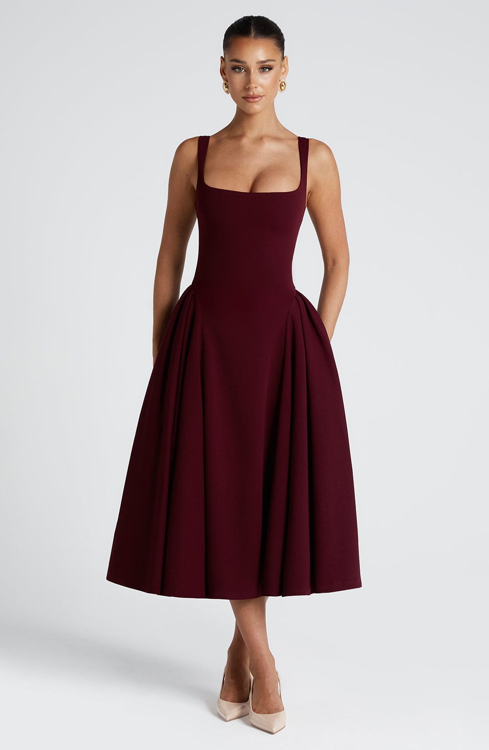 Vestido Midi Rojo Cereza Cuadrado Berta