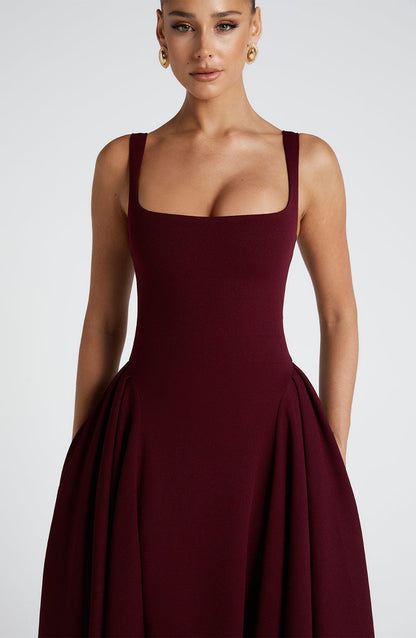 Vestido Midi Rojo Cereza Cuadrado Berta