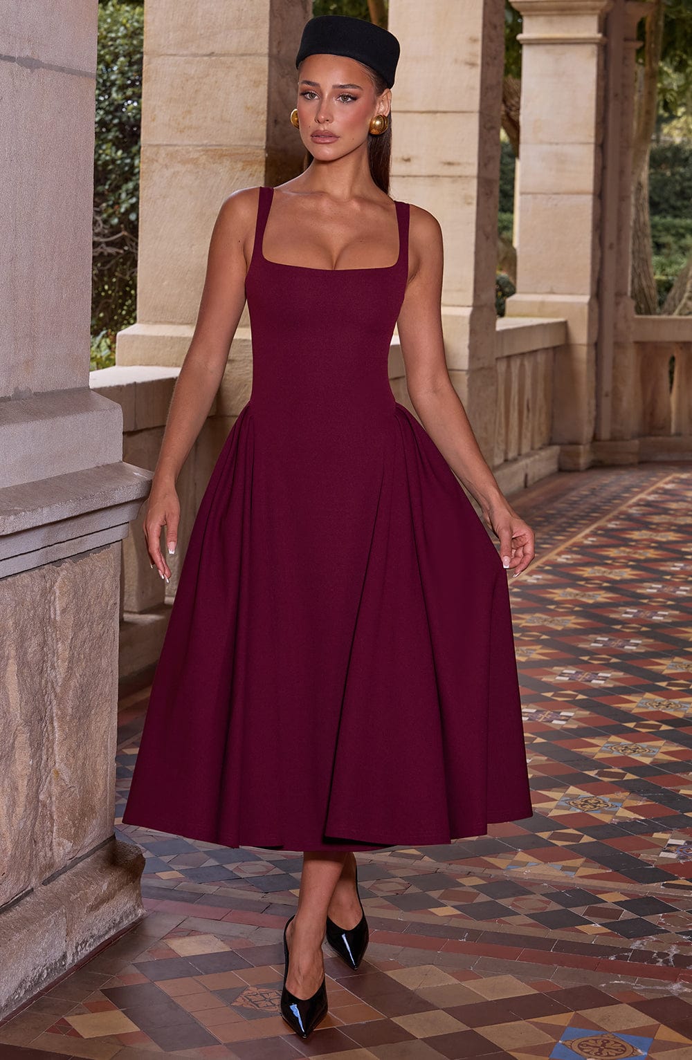 Vestido Midi Rojo Cereza Cuadrado Berta