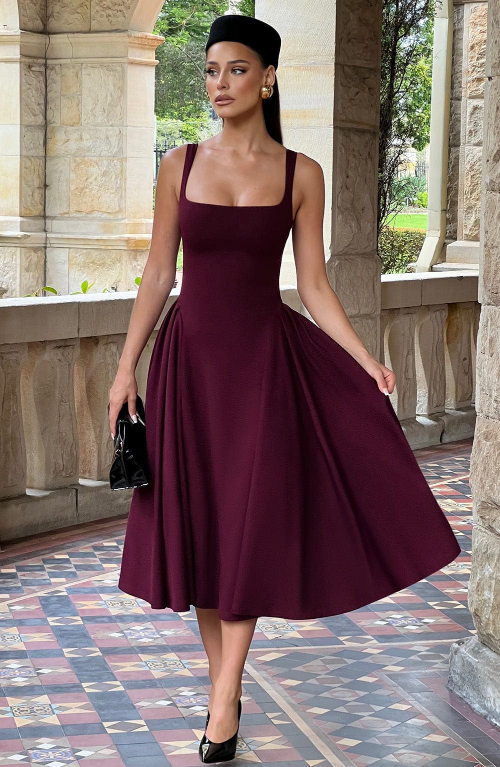 Vestido Midi Rojo Cereza Cuadrado Berta