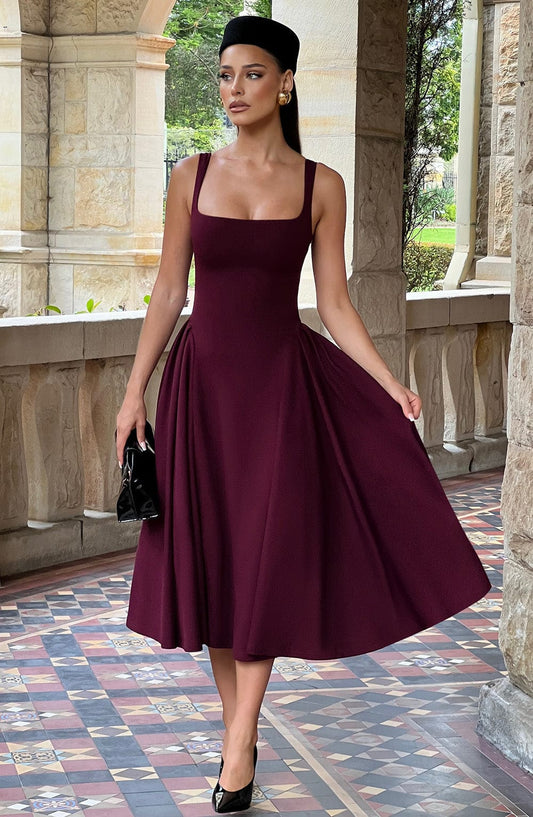 Vestido Midi Rojo Cereza Cuadrado Berta