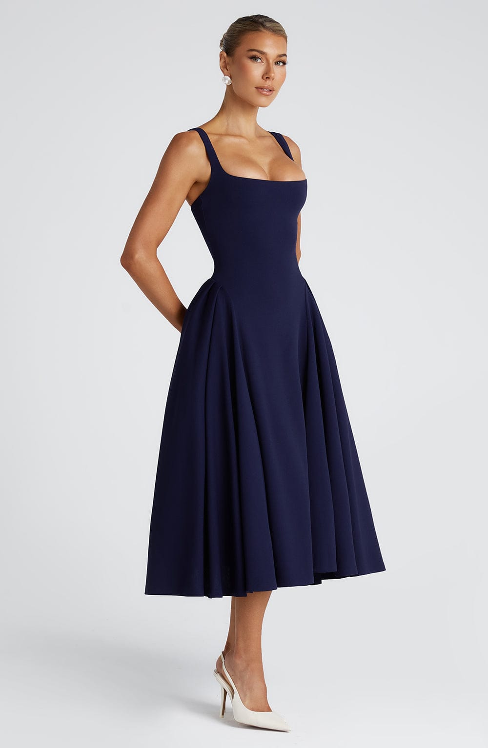 Vestido Midi Azul Marino Cuadrado Berta