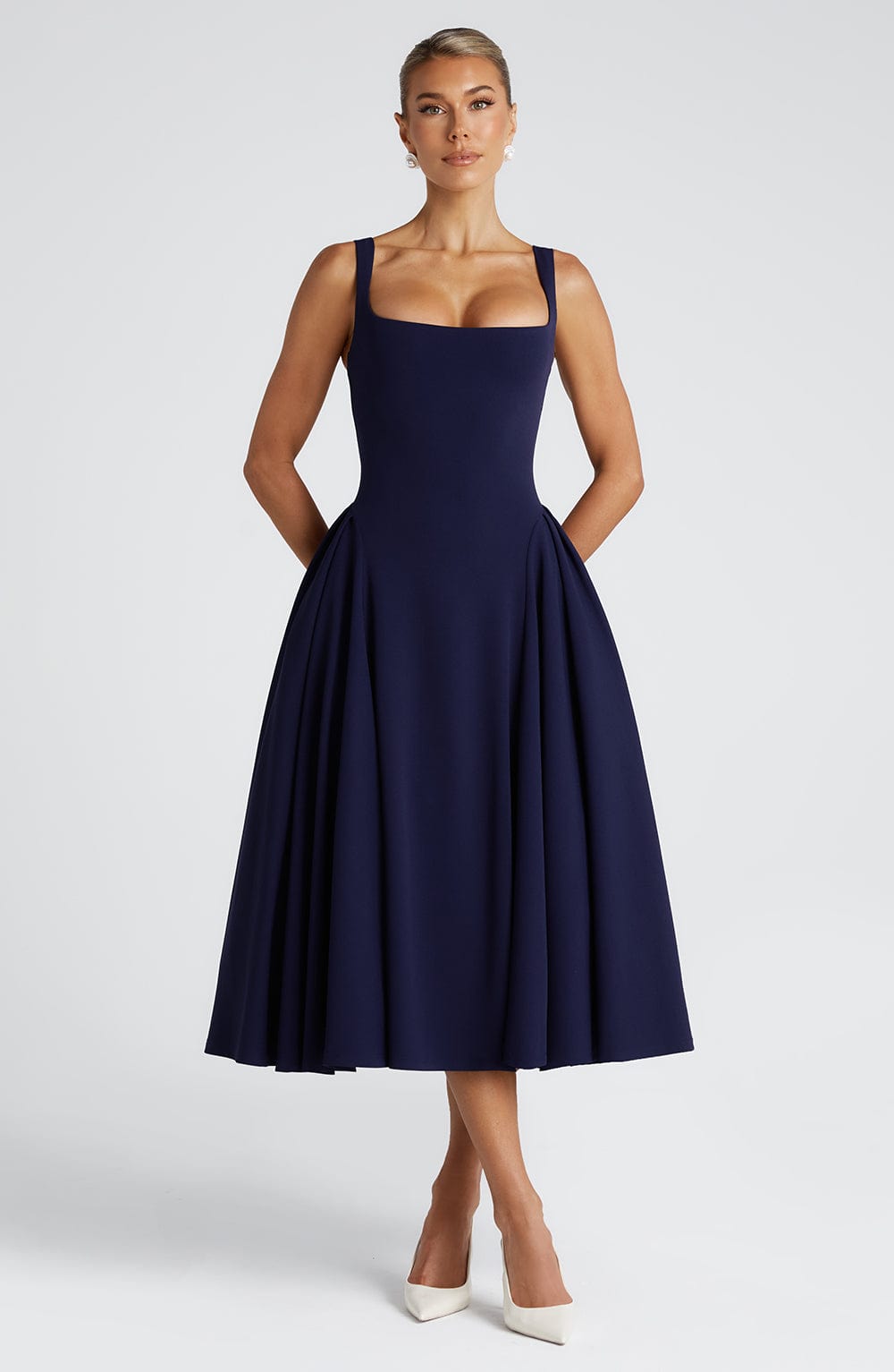Vestido Midi Azul Marino Cuadrado Berta
