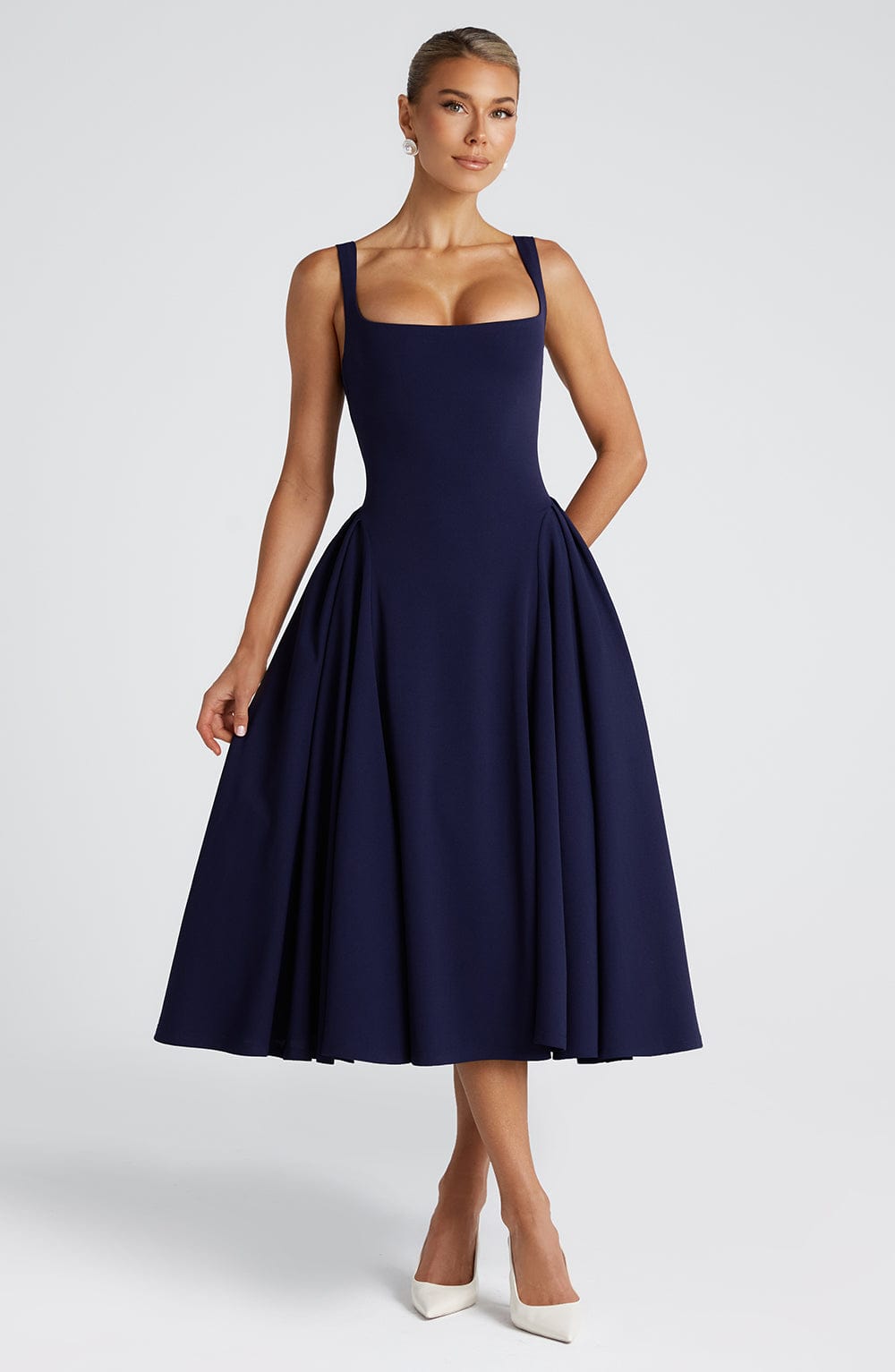 Vestido Midi Azul Marino Cuadrado Berta