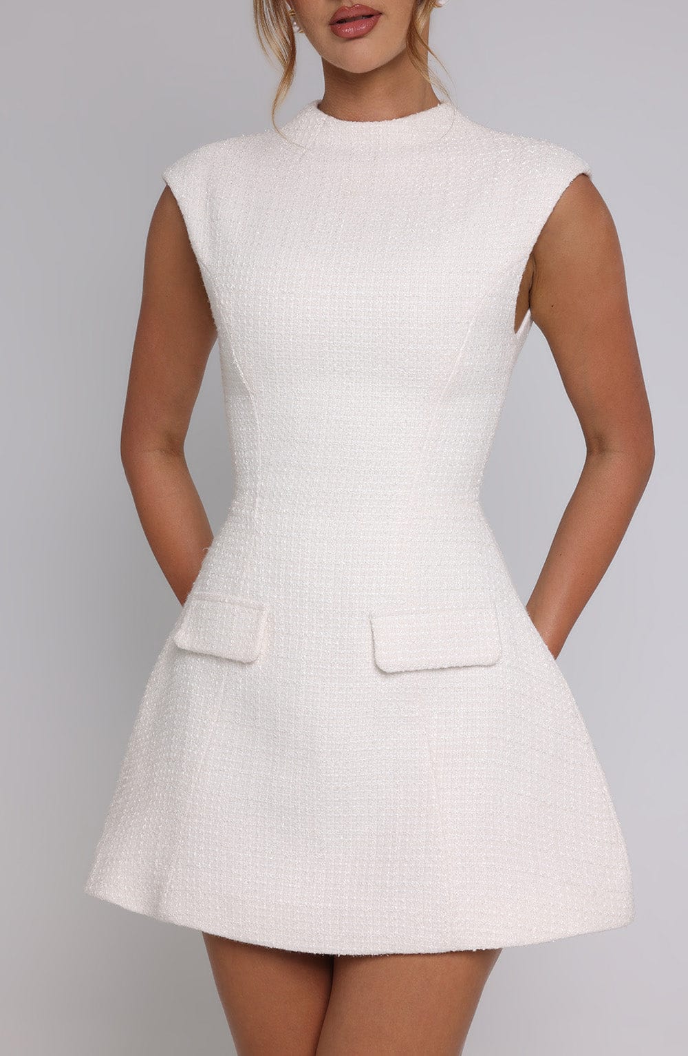 Vestido Mini Marfil Corsé Lazo Blanca