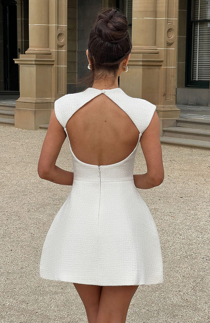 Vestido Mini Marfil Corsé Lazo Blanca