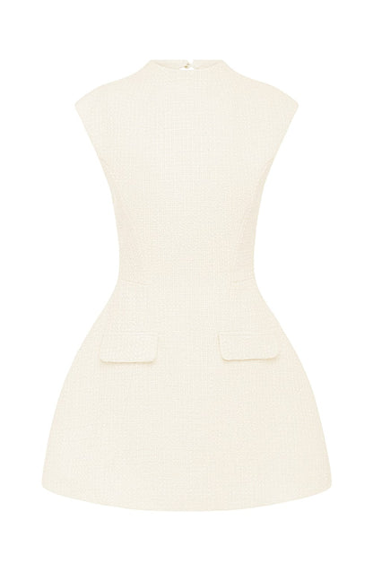 Vestido Mini Marfil Corsé Lazo Blanca