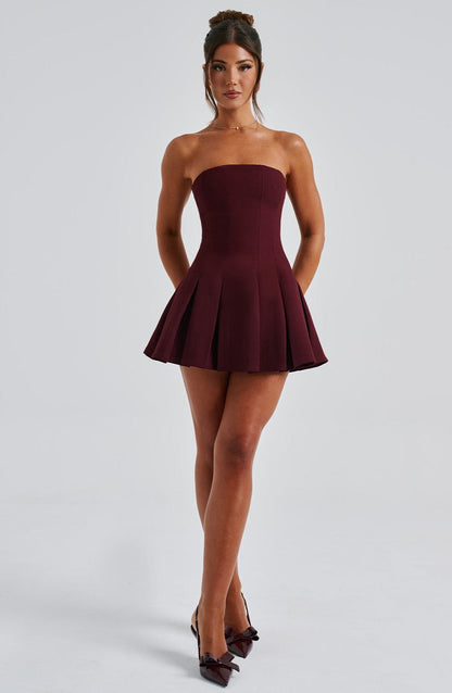 Vestido Mini Rojo Plisado Corsé Bruna