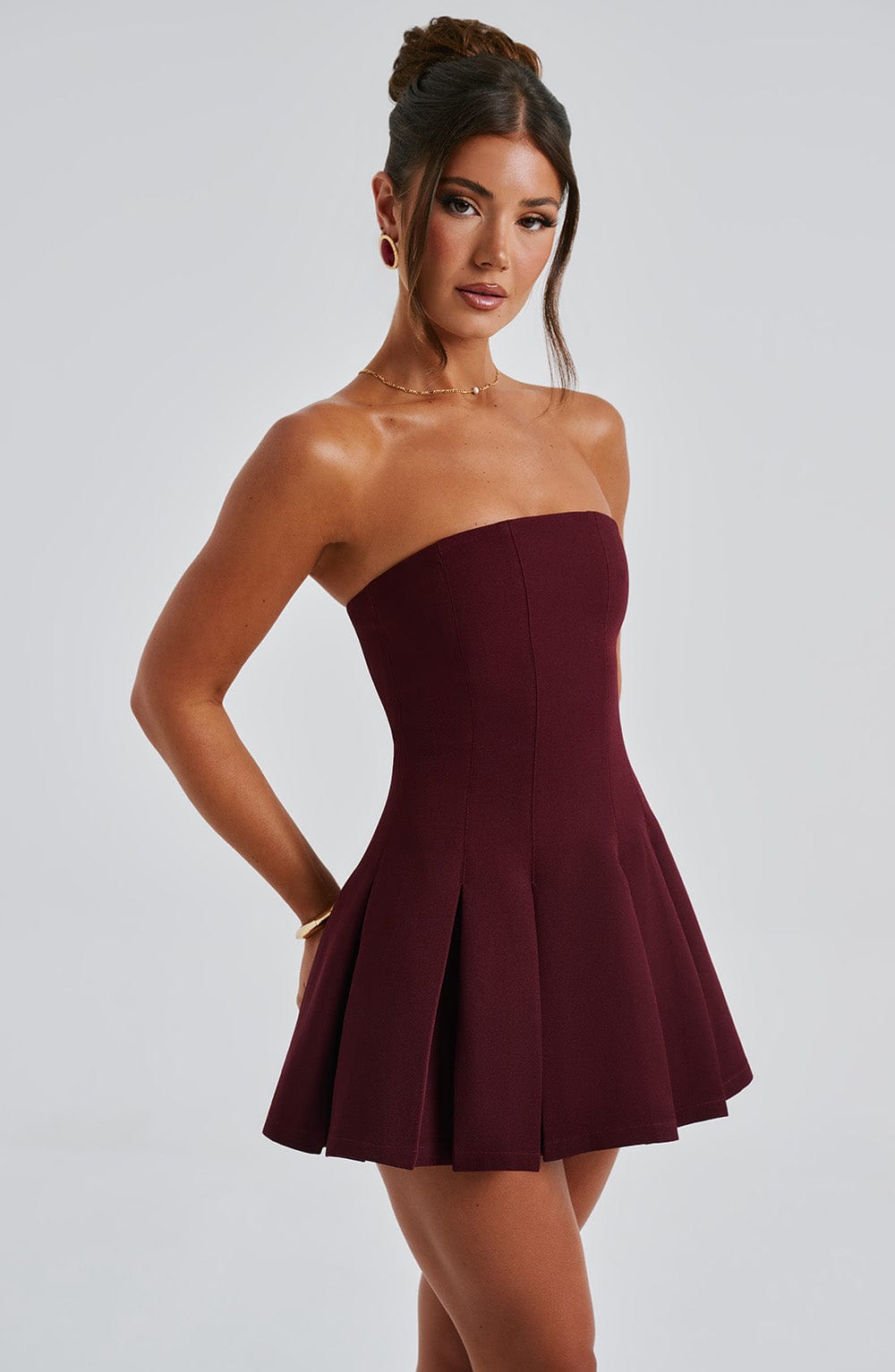 Vestido Mini Rojo Plisado Corsé Bruna