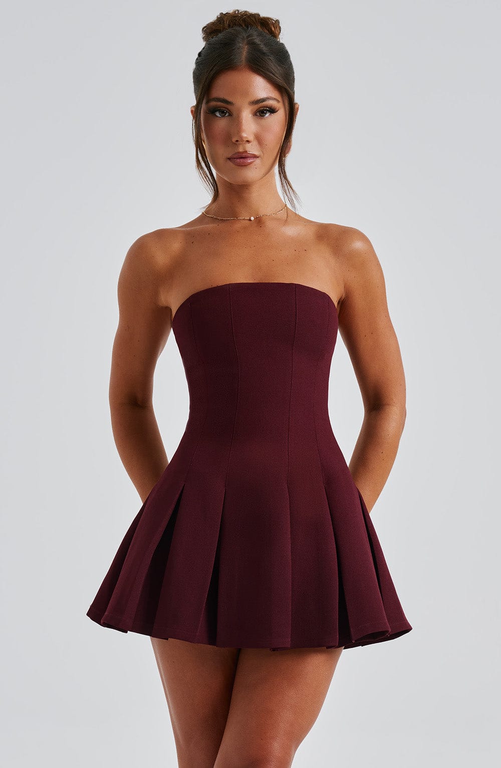 Vestido Mini Rojo Plisado Corsé Bruna