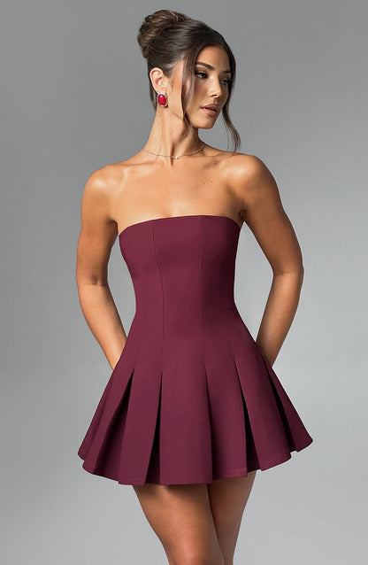 Vestido Mini Rojo Plisado Corsé Bruna