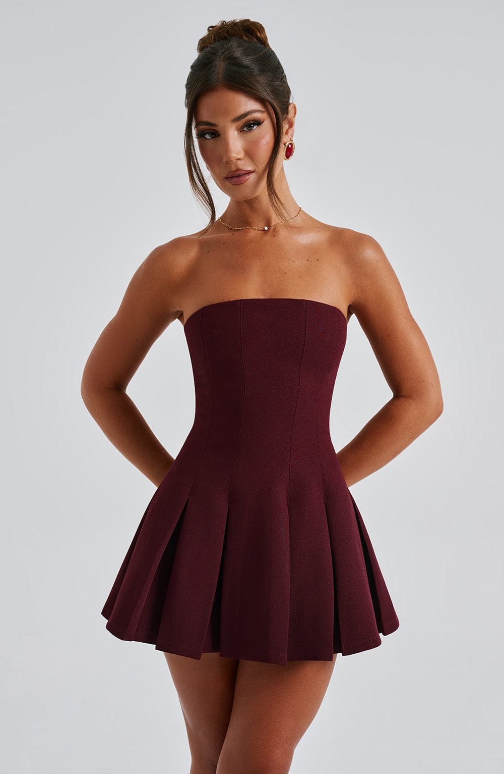 Vestido Mini Rojo Plisado Corsé Bruna