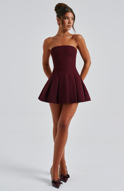 Vestido Mini Rojo Plisado Corsé Bruna