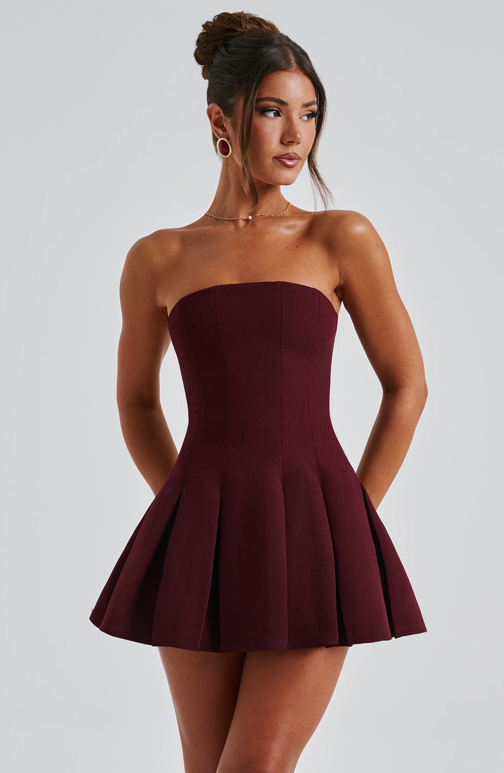 Vestido Mini Rojo Plisado Corsé Bruna