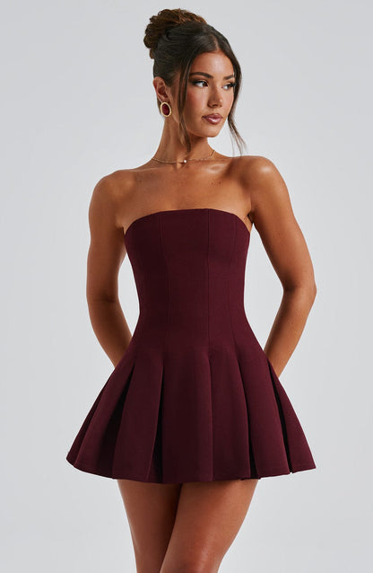 Vestido Mini Rojo Plisado Corsé Bruna