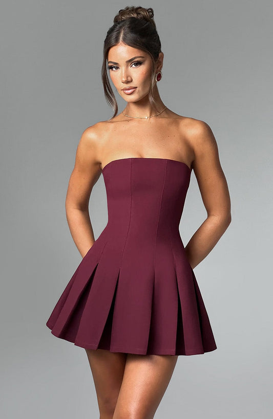 Vestido Mini Rojo Plisado Corsé Bruna