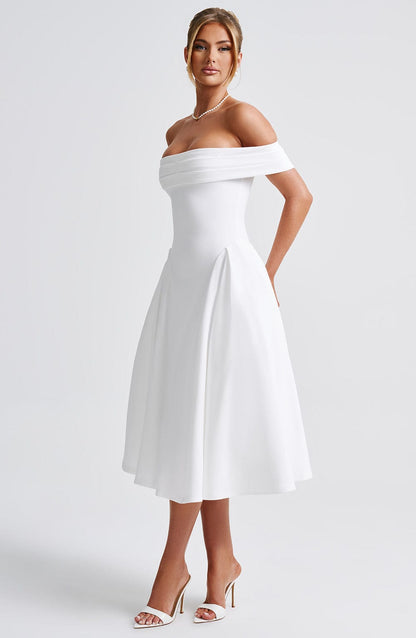 Vestido Midi Blanco Bardot Tul Marisa