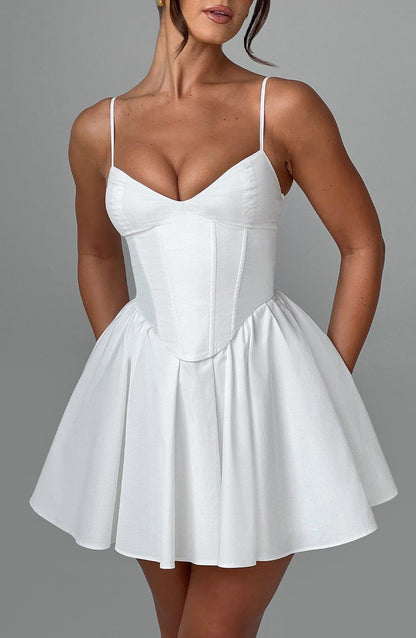 Vestido Mini Marfil Espalda Corsé Ana
