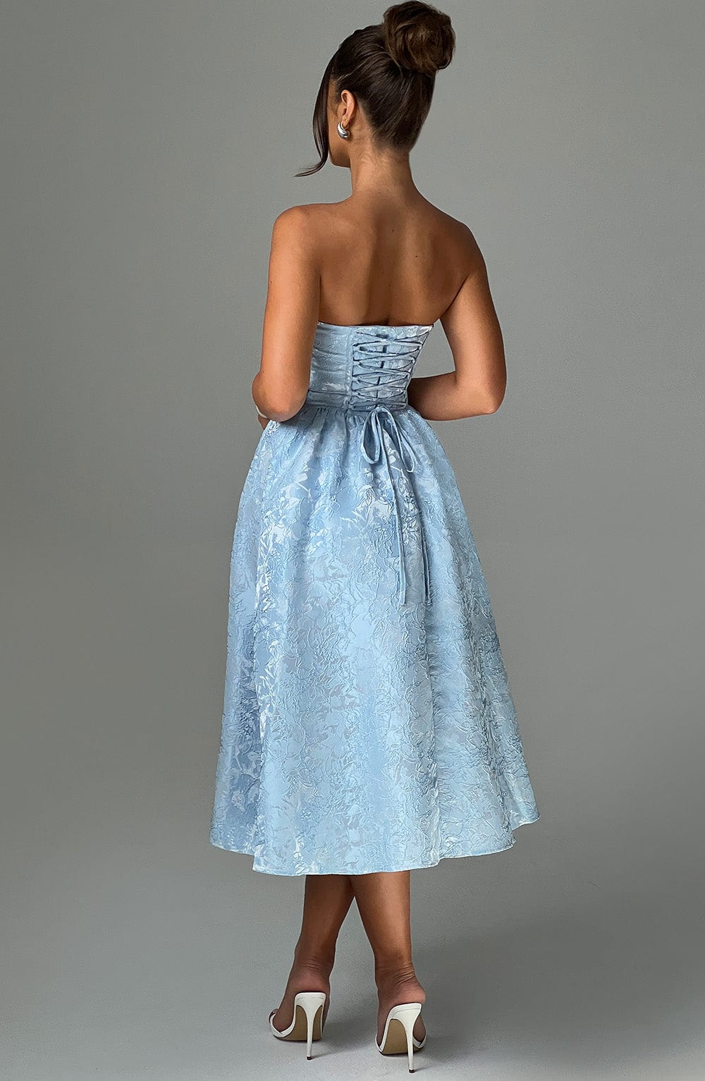 Vestido Midi Azul Jacquard Corsé Sara